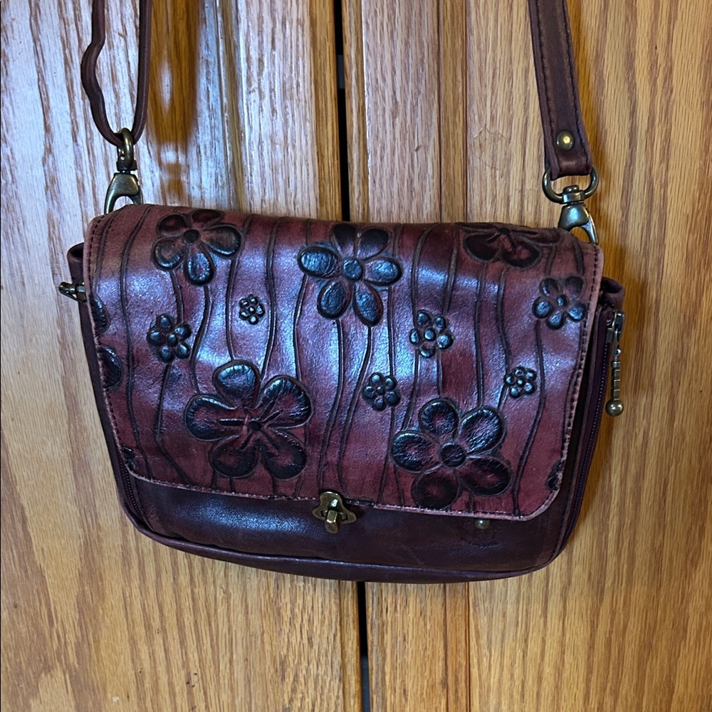 Floral Embossed Leather Shoulder Bag